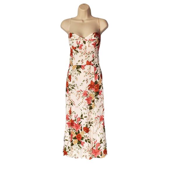 Reformation Juliette Dress Tropique Floral Print Midi White Red Size 10 New - Picture 2 of 11